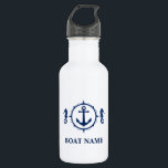 Bouteille D'eau Votre nom de bateau Blue Seahorse Ancre Blanc<br><div class="desc">Votre nom de bateau Blue Seahorse Ancre White Water Bottle</div>