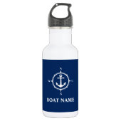 Bouteille D'eau Votre nom de bateau Compass Ancre Bleu Blanc (Devant)