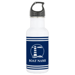 Bouteille D'eau Votre nom de bateau Phare nautique rayé