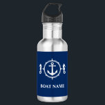 Bouteille D'eau Votre nom de bateau Seahorse Ancre Bleu<br><div class="desc">Votre nom de bateau Seahorse Ancre Bouteille d'eau bleue</div>