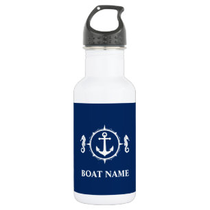 Bouteille D'eau Votre nom de bateau Seahorse Ancre Bleu Blanc