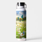 Bouteille D'eau Whimsical Blue Orange Butterflies in Daisy Meadow (Arrière)