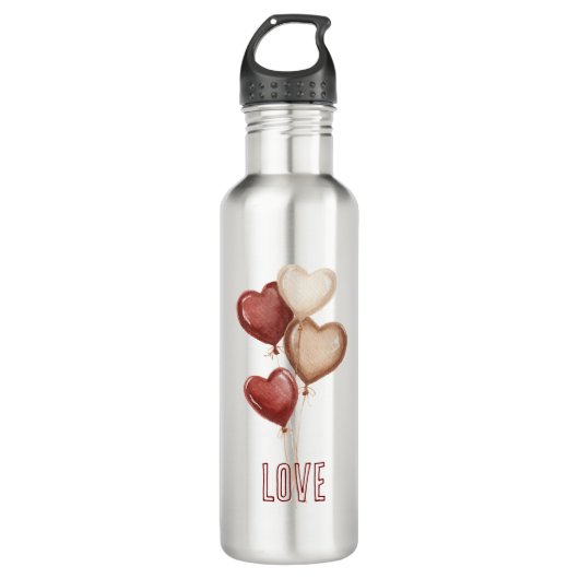 Bouteille D'eau White Red Cream Heart Balloons Love  (Devant)