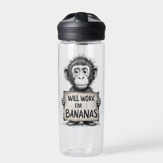 Bouteille D'eau Will Work for Bananas - Humorous Monkey Sketch (Extérieur)
