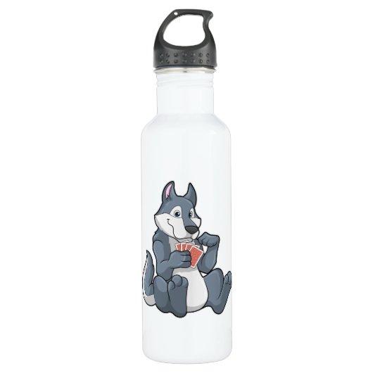 Bouteille D'eau Wolf au Poker avec cartes de Poker (Devant)