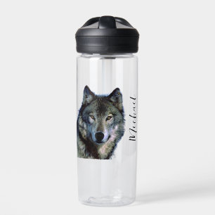 Bouteille D'eau Wolf Portrait Votre nom Écriture personnalisée