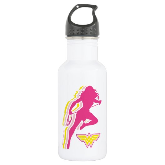 Bouteille D'eau Wonder Woman Silhouette Couché rose Jaune (Devant)