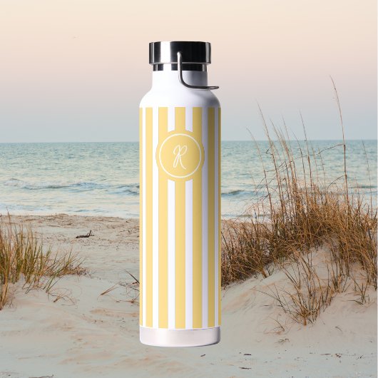 Bouteille D'eau Yellow French Beach Stripe Personnalisé Monogramme