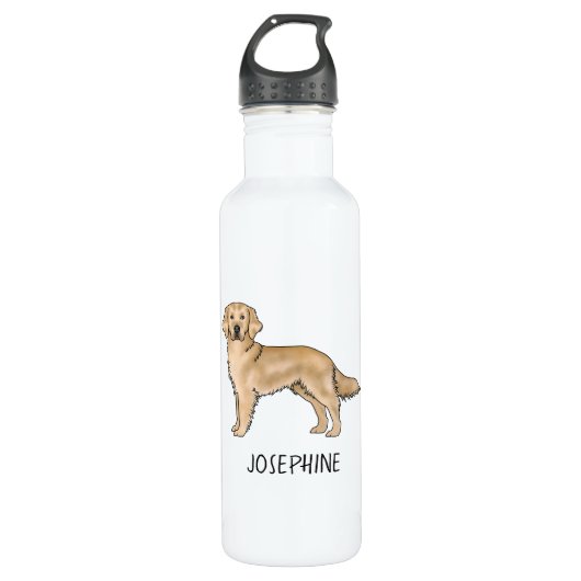 Bouteille D'eau Yellow Golden Retriever mignon chien avec nom pers (Devant)