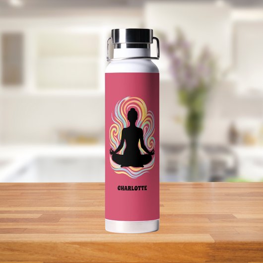 Bouteille D'eau Yoga pose swirls pink name