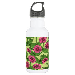 Bouteille D'eau Zinnias rose sur vert clair