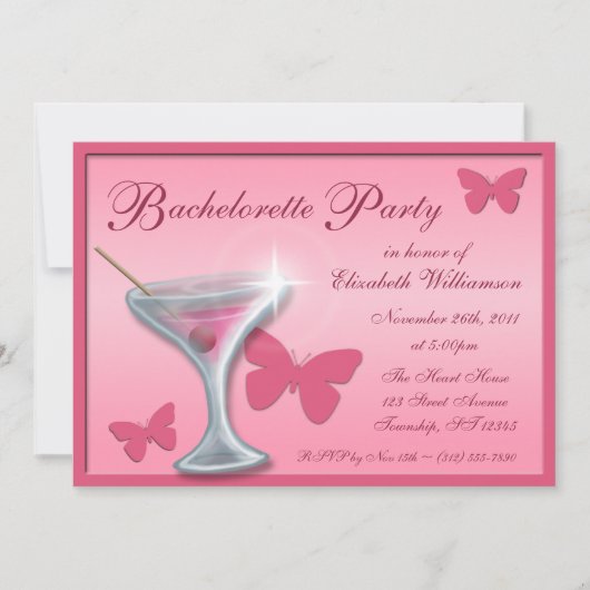 Bouteille Martini Bachelorette Invitations (Devant)