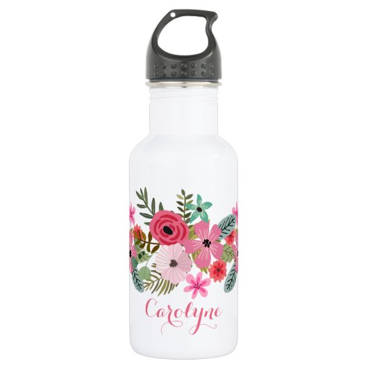 Bouteille personnalisée florale chic (Devant)