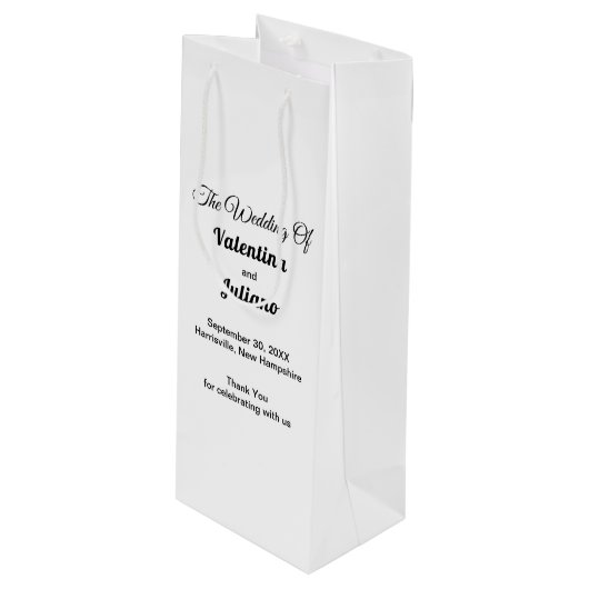 Bouteille Sac cadeau de vin pour mariage Noir et Blanc (Devant Angle)