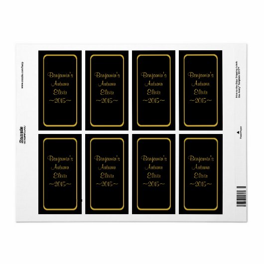 Bouteille spéciale Étiquette or sur noir (Feuille entière)