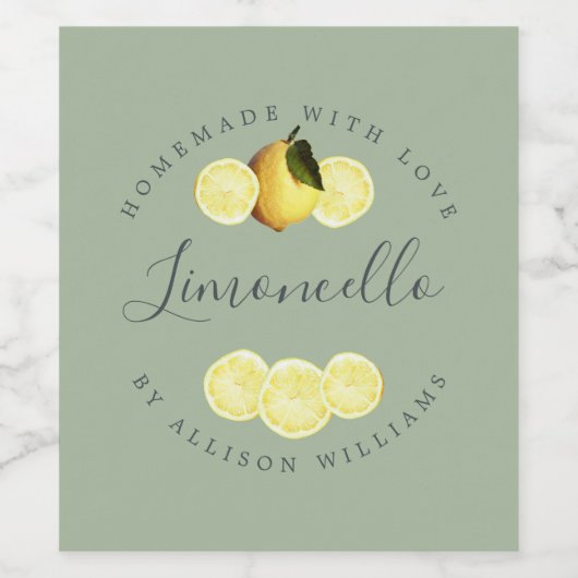 Bouteille sur mesure Limoncello Étiquette vert (Étiquettes simples)