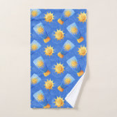 BOUTEILLES BLEUES ET JAUNES D'ÉCRAN SOLEIL & SOLEI (Serviette à main)