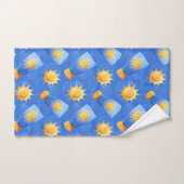 BOUTEILLES BLEUES ET JAUNES D'ÉCRAN SOLEIL & SOLEI (Serviette à main)