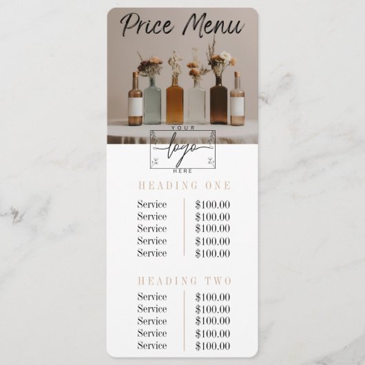 Bouteilles Boho | Fleurs | Menu Prix & Politique (Devant)