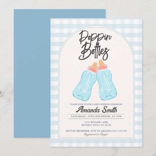 Bouteilles de Baby shower Blue Poppin Invitation (Devant / Derrière)