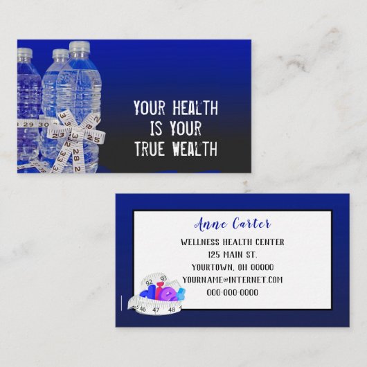 Bouteilles d'eau et Carte de visite de cuve de mes (Devant / Derrière)