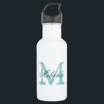 Bouteilles d'eau mariage monogramme personnalisées<br><div class="desc">Bouteilles d'eau mariage monogramme personnalisées. lettre initiale de nom vintage avec typographie de calligraphie de script stylisée pour nom. Design monogrammé élégant pour la campagne rustique chic douche nuptiale ou soirée de mariage élégante. Personnalisable avec nom, citation ou titre. Faites le votre pour que la mariée soit mariée et l'entourage...</div>
