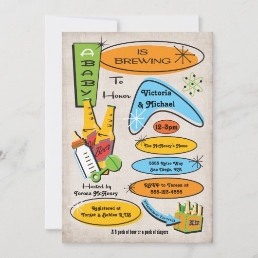 Bouteilles et bières Retro Bébé Douche invitations (Devant)