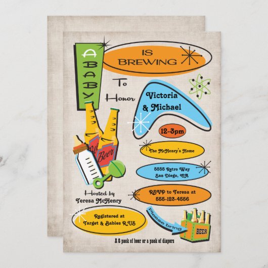 Bouteilles et bières Retro Bébé Douche invitations (Devant / Derrière)