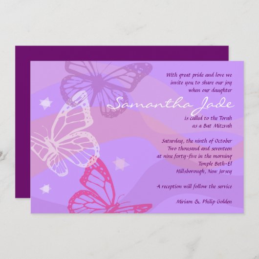 BOUTEILLES & ÉTOILES Invitation Bat mitzvah (Devant / Derrière)