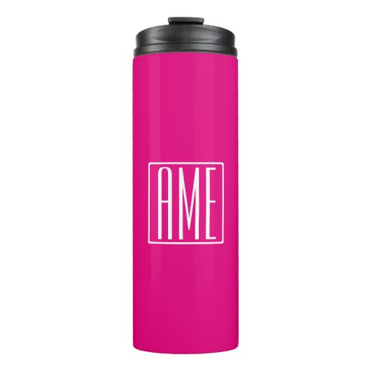 Bouteilles Isothermes 3 Initiales Monogramme | Blanc sur rose chaud (Devant)