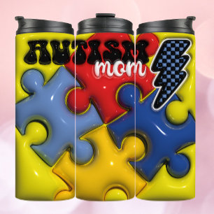 Bouteilles Isothermes 3d Mère de l'autisme gonflé - Puzzle Tumbler