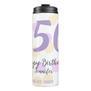 Bouteilles Isothermes 50e anniversaire nom date violet orange pois