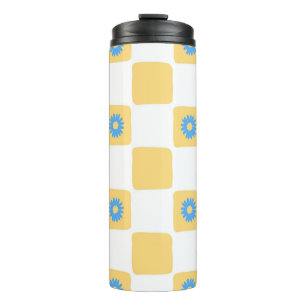 Bouteilles Isothermes À damiers Jaune Blanc Avec Motif Fleur Bleu