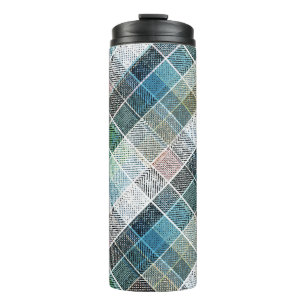 Bouteilles Isothermes à damiers, tartan, plaid, classique, bleu, blanc