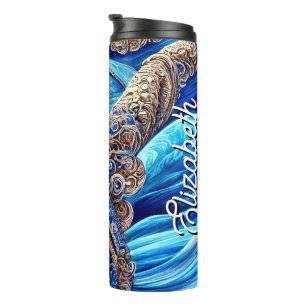 Bouteilles Isothermes Abstrait Blue Ocean Waves Nom personnalisé
