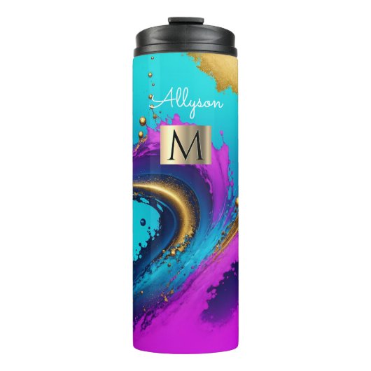 Bouteilles Isothermes Abstrait Liquide Dynamique, Nom & Monogramme (Devant)