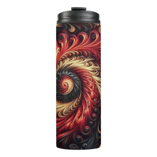 Bouteilles Isothermes Abstrait Moderne Tourbillons Rouge, Noir et Or (Devant)