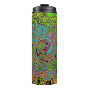 Bouteilles Isothermes Abstrait Rétro Groovy Vert Citron et Tourbillon Bl