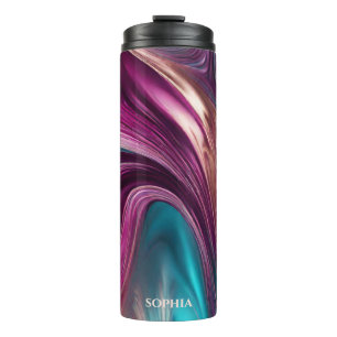 Bouteilles Isothermes Abstrait-Viva Magenta, Turquoise et Or-