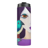 Bouteilles Isothermes Abstraite fille et oiseau pourpre et Turquoise (Devant)