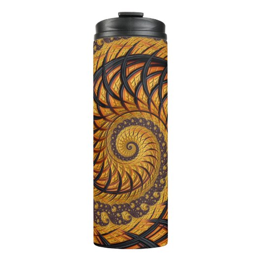 Bouteilles Isothermes Abstraite spirale noire et or Fractale (Devant)
