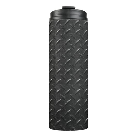 Bouteilles Isothermes Acier noir, texture métallique floutée. (Devant)