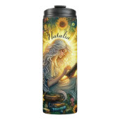 Bouteilles Isothermes Add Name, Lady Reading in Glow with Sunflowers  (Devant)