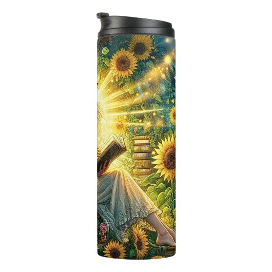 Bouteilles Isothermes Add Name, Lady Reading in Glow with Sunflowers  (Tourné sur la droite)