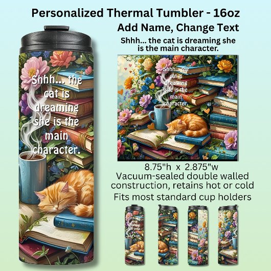 Bouteilles Isothermes Add Text, Cat is Dreaming, Books, Coffee, Flowers