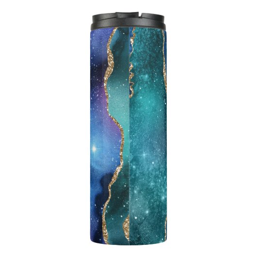 Bouteilles Isothermes Agate de Parties scintillant d'or bleu moderne (Dos)