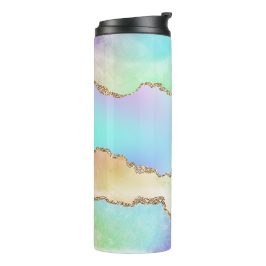 Bouteilles Isothermes Agate Holo | Faux Iridescente Pastel Ombre Marble (Tourné sur la gauche)