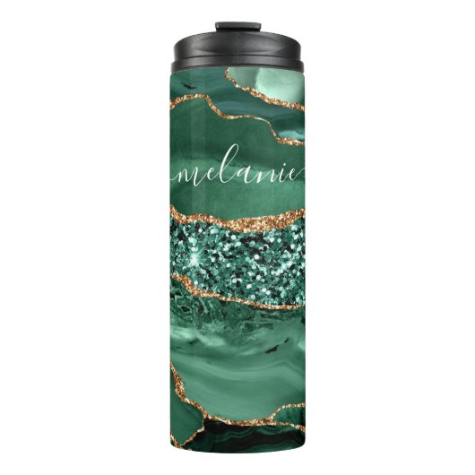 Bouteilles Isothermes Agate Marbre vert Nom personnalisé Paruline thermi (Devant)