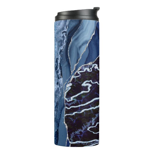 Bouteilles Isothermes Agate moderne bleu et argent marbré (Tourné sur la gauche)