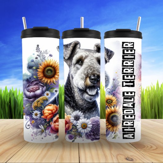 Bouteilles Isothermes Airedale Terrier et son aventure florale